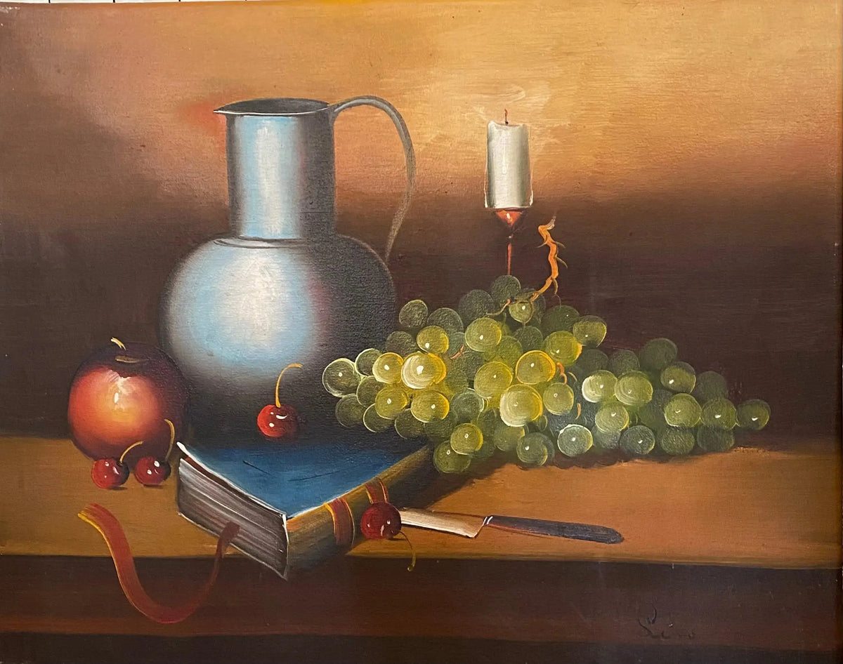Huile sur toile signée, nature morte, encadrée de l'école Française du début XXème. Antiquités de France