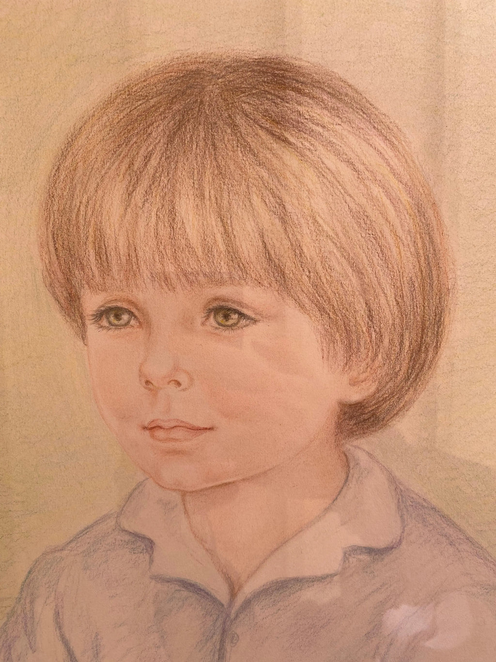 Portrait ancien signé Mestrallet, pastel des années 80, encadré sous verre, pièce unique Antiquités de France