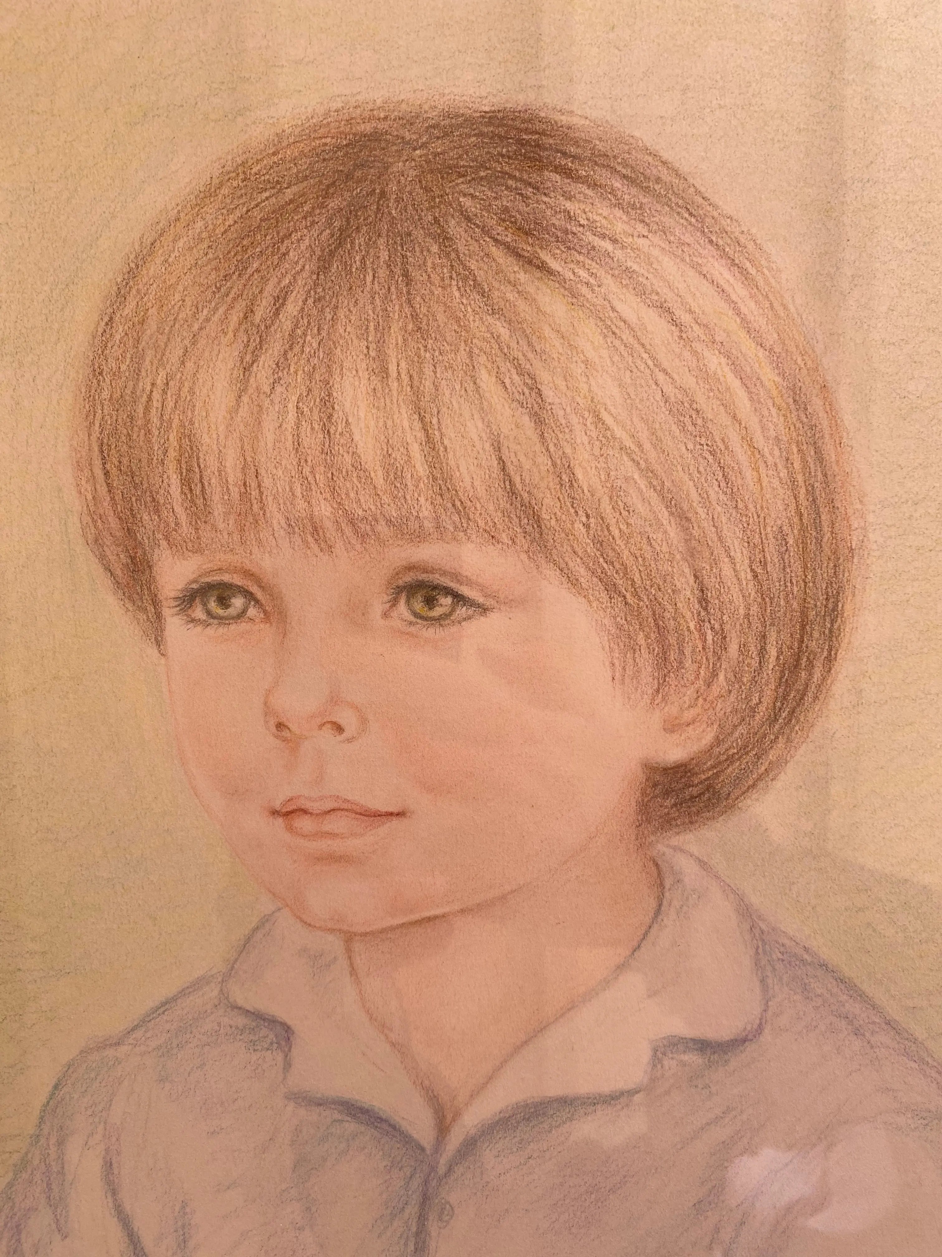 Portrait ancien signé Mestrallet, pastel des années 80, encadré sous verre, pièce unique Antiquités de France