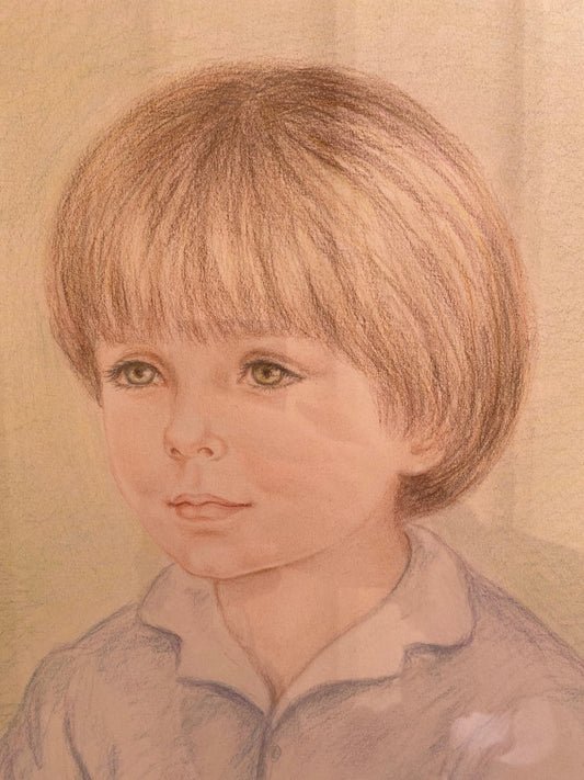 Portrait ancien signé Mestrallet, pastel des années 80, encadré sous verre, pièce unique Antiquités de France