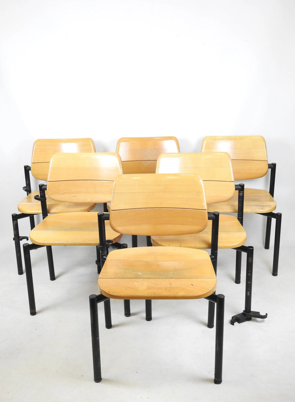 6 Chaises Vintage Martin Stoll Scandinave 60/70 Beige Piètement Noir-{{shop name}}