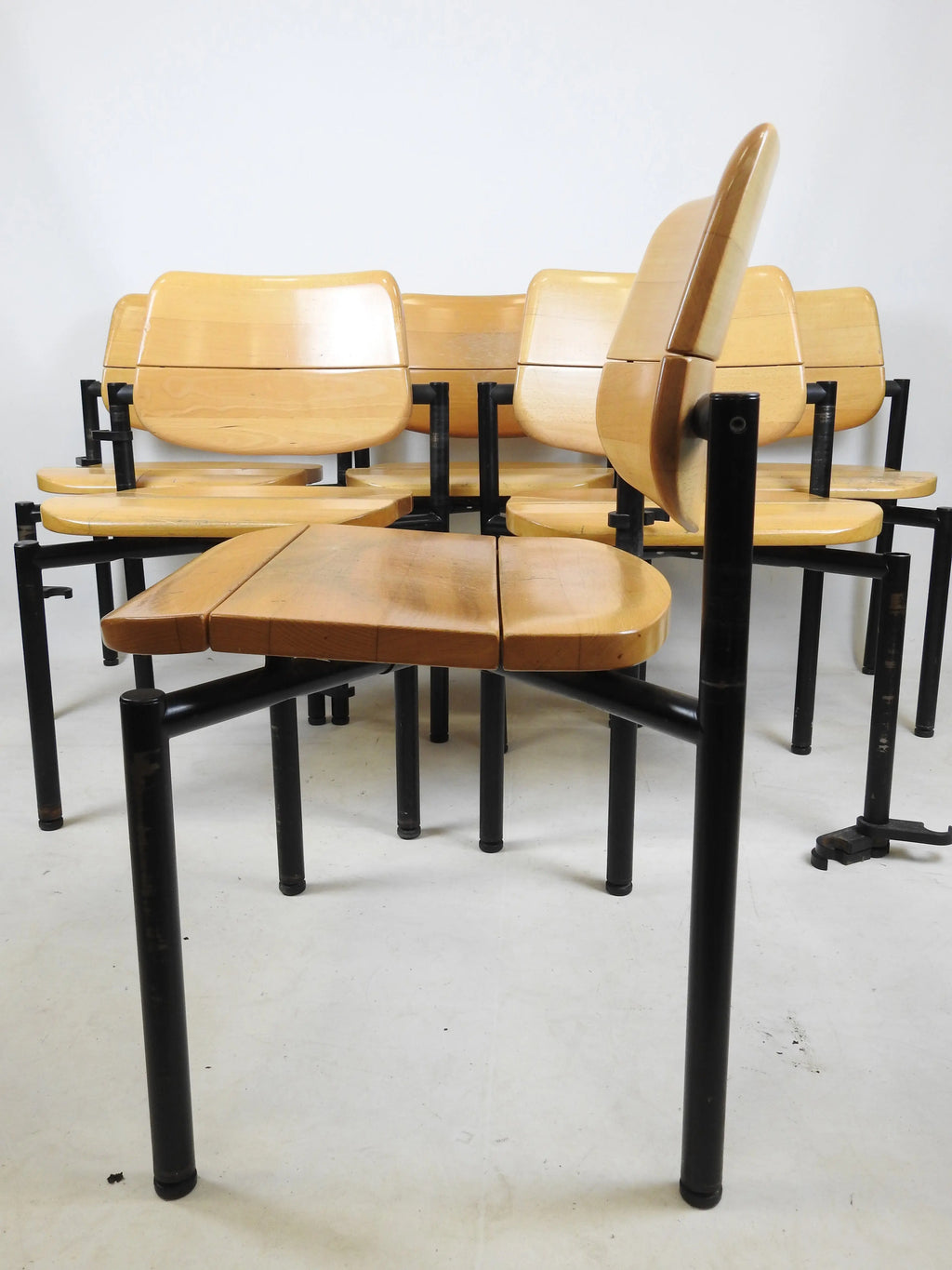 6 Chaises Vintage Martin Stoll Scandinave 60/70 Beige Piètement Noir-{{shop name}}