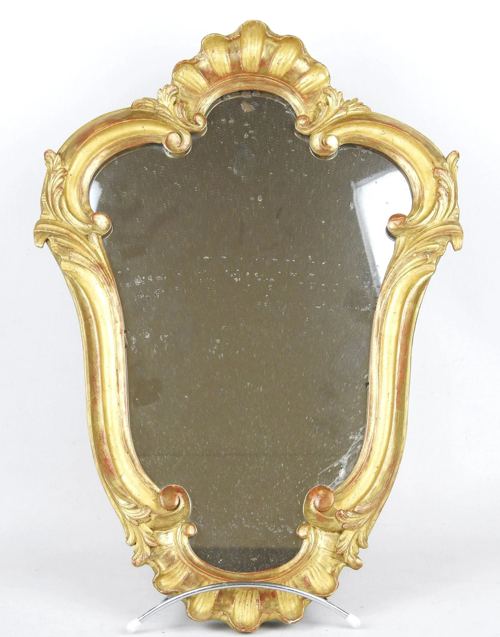 Miroir Louis XV Bois Sculpté Stuc Doré XIXème Siècle, Hauteur 50 cm-{{shop name}}