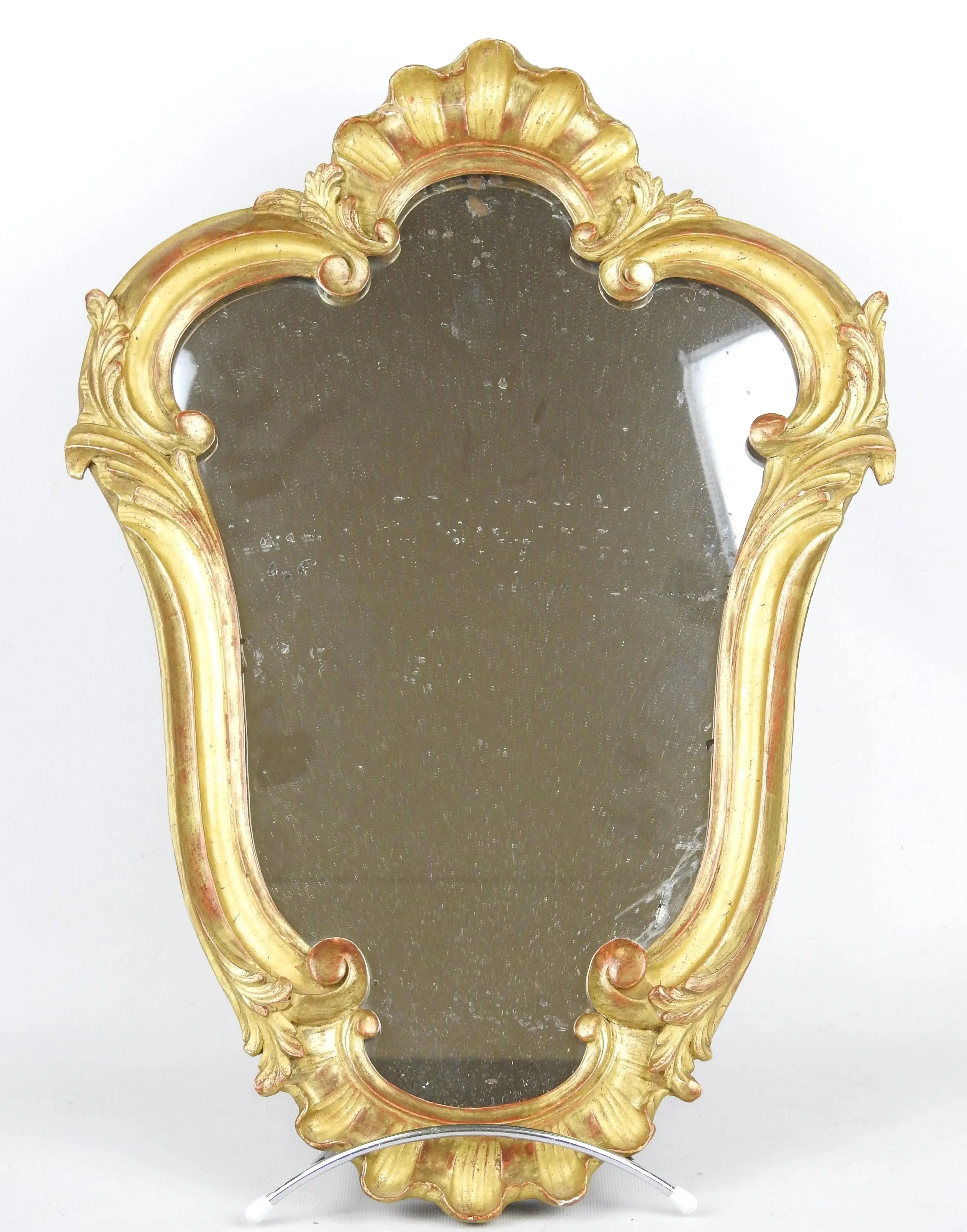 Miroir Louis XV Bois Sculpté Stuc Doré XIXème Siècle, Hauteur 50 cm-{{shop name}}