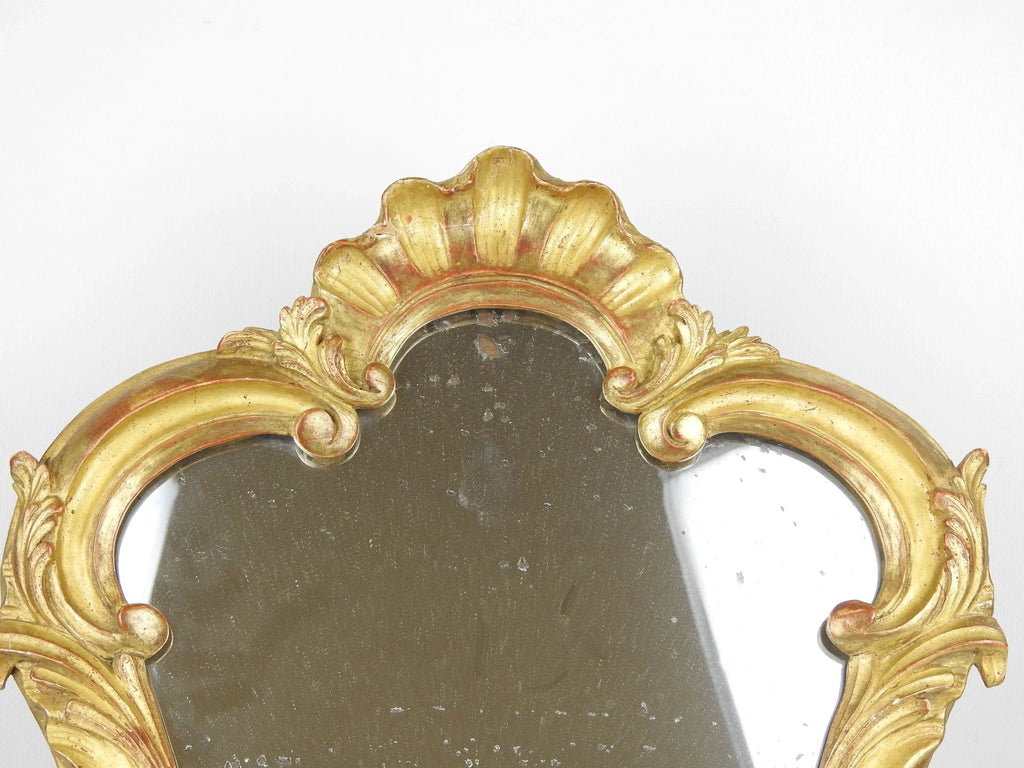 Miroir Louis XV Bois Sculpté Stuc Doré XIXème Siècle, Hauteur 50 cm-{{shop name}}