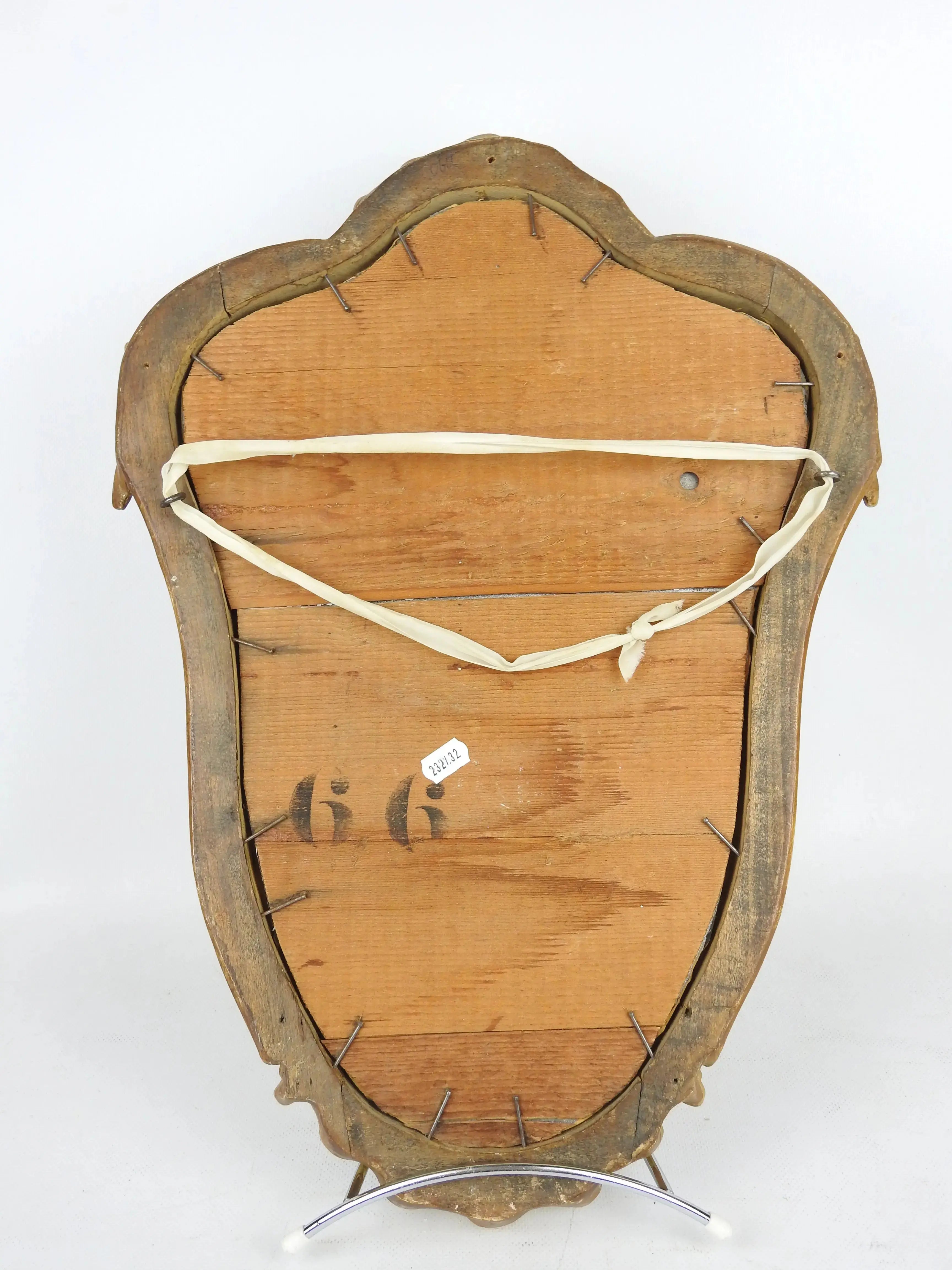 Miroir Louis XV Bois Sculpté Stuc Doré XIXème Siècle, Hauteur 50 cm-{{shop name}}