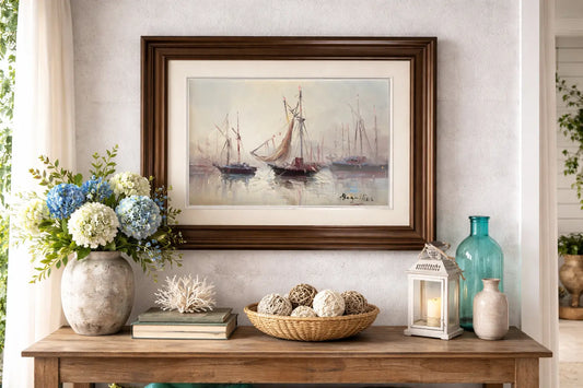 Huile sur toile marine bretonne années 50 – Tableau signé Segrelles – Peinture vintage littoral-{{shop name}}