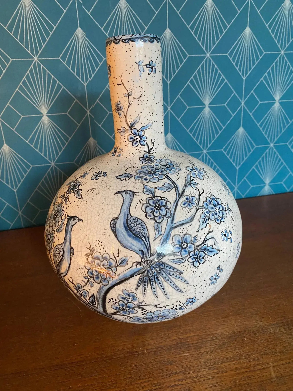 Ancienne terre cuite émaillée, école Italienne Romacréa, 1950 pour ce vase boule transformé en pied de lampe. Antiquités de France