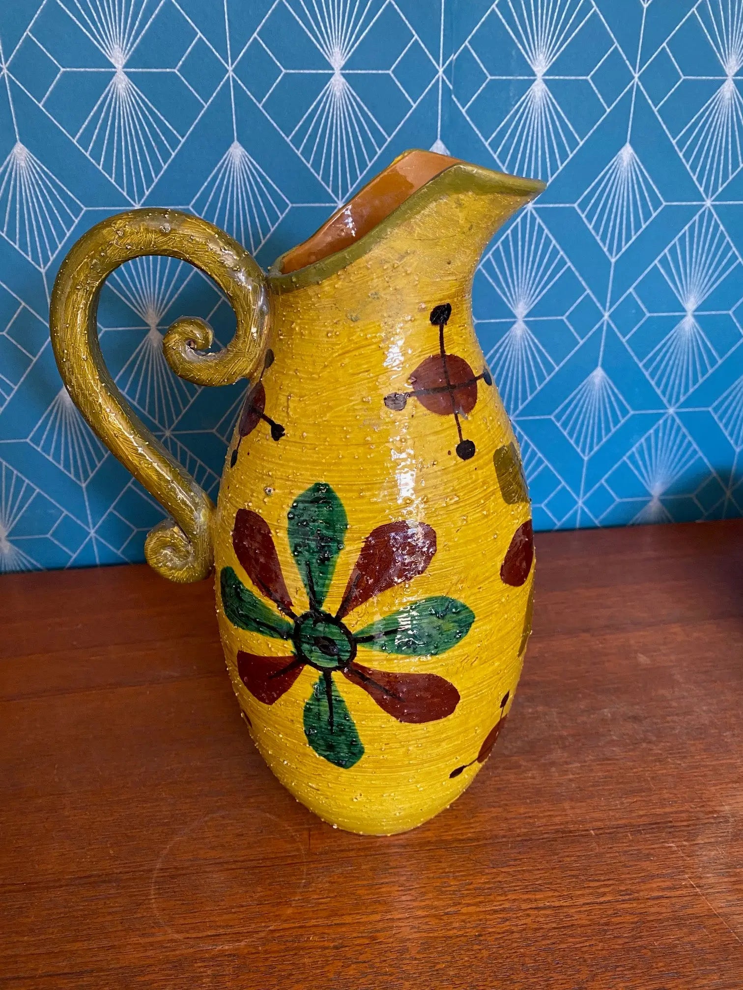 Grand pichet en terre cuite, carafe vintage, école Italienne Romacréa, 1960. Antiquités de France