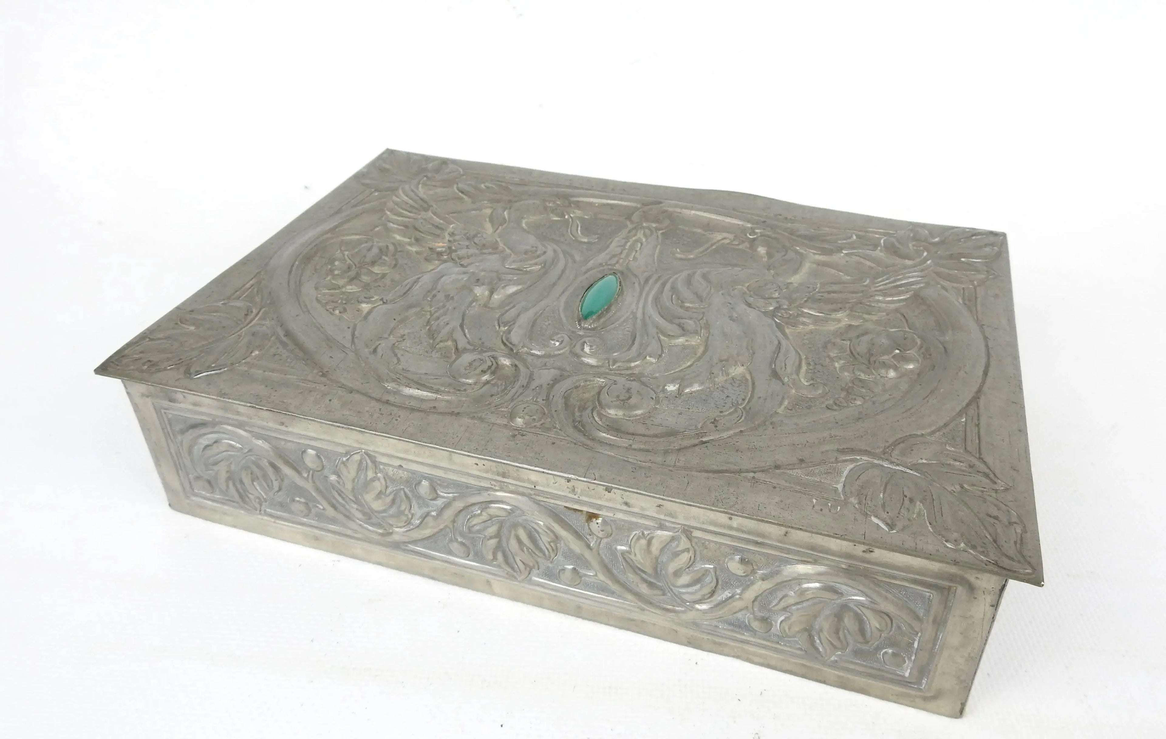 Boîte Étain Art Nouveau Alfred Daguet 25x15 cm Chimères Coffrage Bois-{{shop name}}