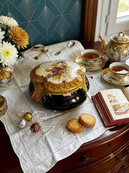 Majolique en Barbotine Olibet Boite A Biscuit Art Nouveau Céramique du XIXème.