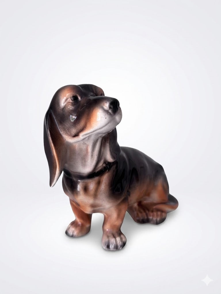 Porcelaine Sitzendorf XIXe L25cm Exceptionnel Grand Teckel | Rare Figurine Chien Allemagne 1884-1902 | Antiquité de Collection
