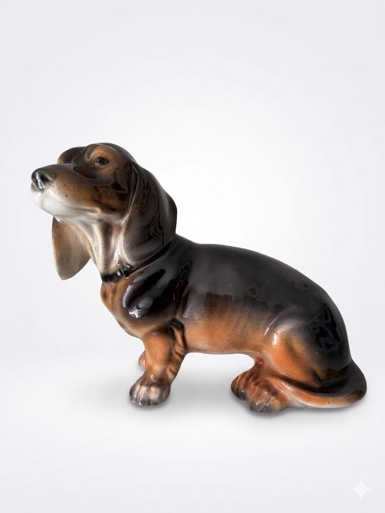 Porcelaine Sitzendorf XIXe L25cm Exceptionnel Grand Teckel | Rare Figurine Chien Allemagne 1884-1902 | Antiquité de Collection