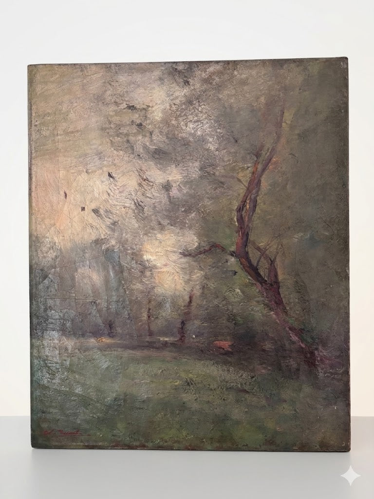 Huile sur toile XIXème - Charles DEVILLIÉ (1850-1905) - Paysage Impressionniste - 48x36cm