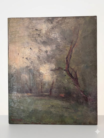 Huile sur toile XIXème - Charles DEVILLIÉ (1850-1905) - Paysage Impressionniste - 48x36cm