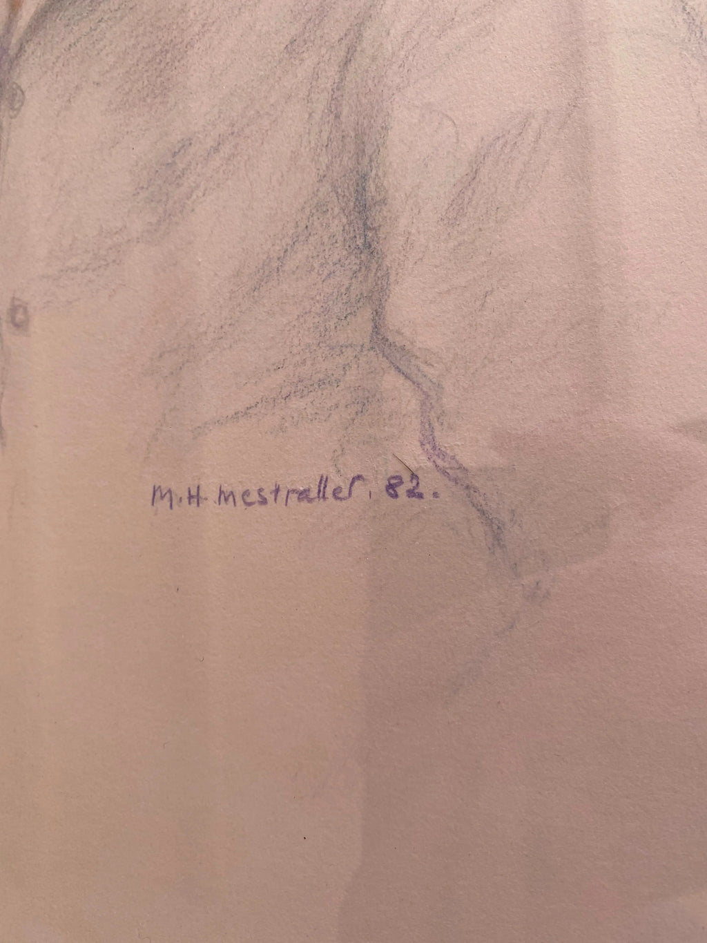 Portrait ancien signé Mestrallet, pastel des années 80, encadré sous verre, pièce unique Antiquités de France