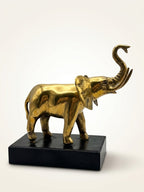 Sculpture d'Eléphant en Laiton massif sur Socle Bois 20x20 Hollywood Regency.