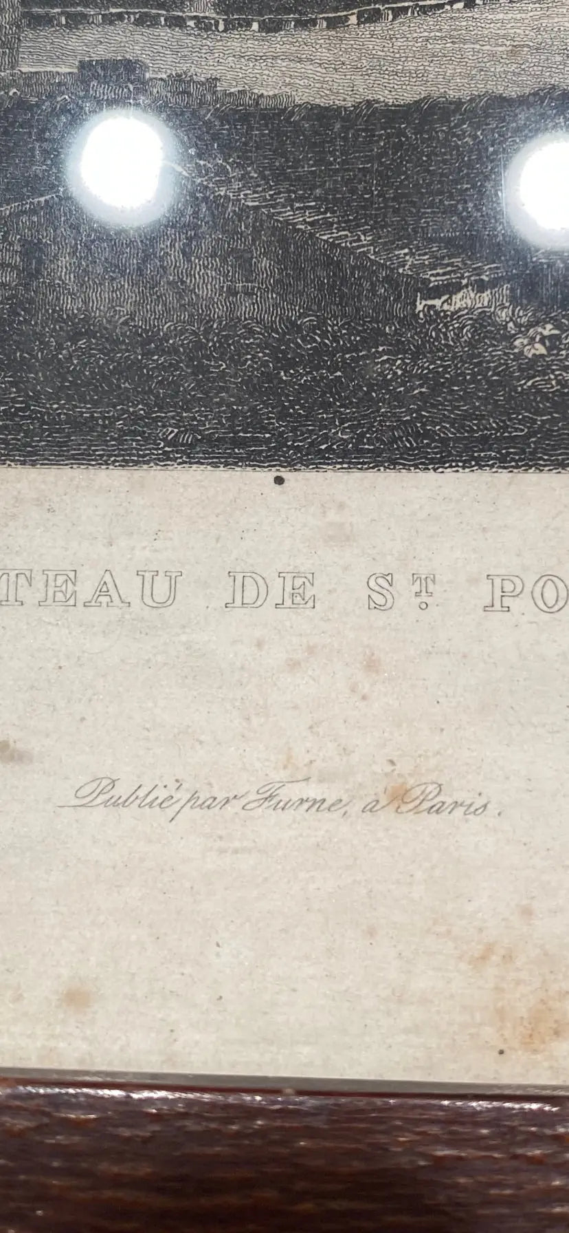 Gravure signée du XIXème siècle, encadrée, sous verre. Château de St Point en Soane et Loire. Antiquités de France