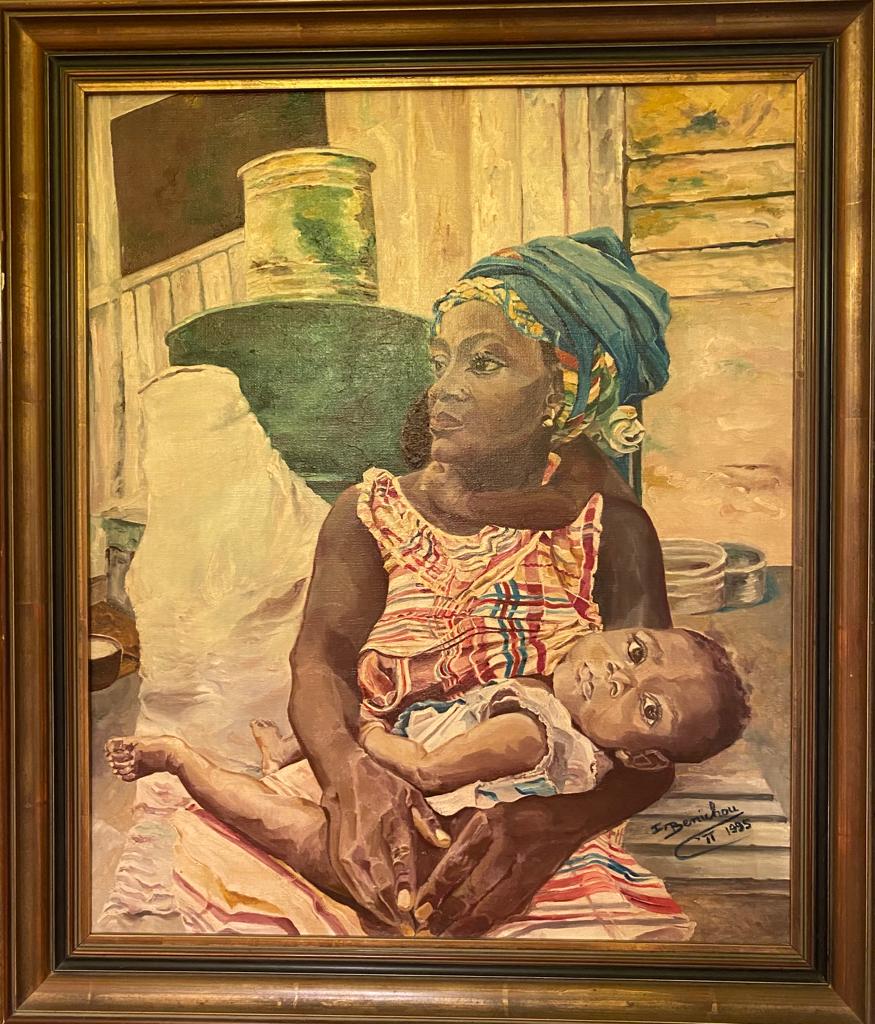 Portrait Africain Huile sur Toile 60x80 cm - La Maternité, signée Zély (1995)