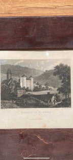 Gravure signée du XIXème siècle, encadrée, sous verre. Château de St Point en Soane et Loire. Antiquités de France