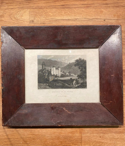 Gravure signée du XIXème siècle, encadrée, sous verre. Château de St Point en Soane et Loire. Antiquités de France