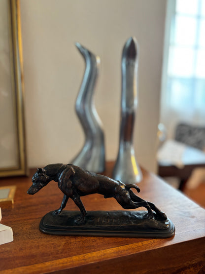 Sculpture Bronze Animalier XIXe – Lévrier qui s'étire par Emmanuel Frémiet (20 cm)