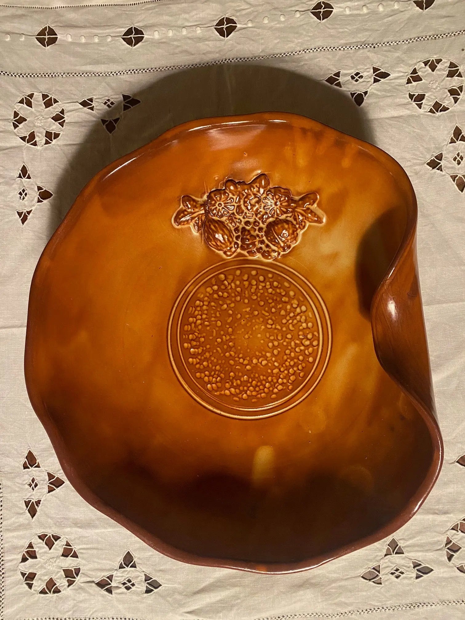 Coupe ancienne en grès, début XXème, coupe à fruits, repliée, rare. Antiquités de France