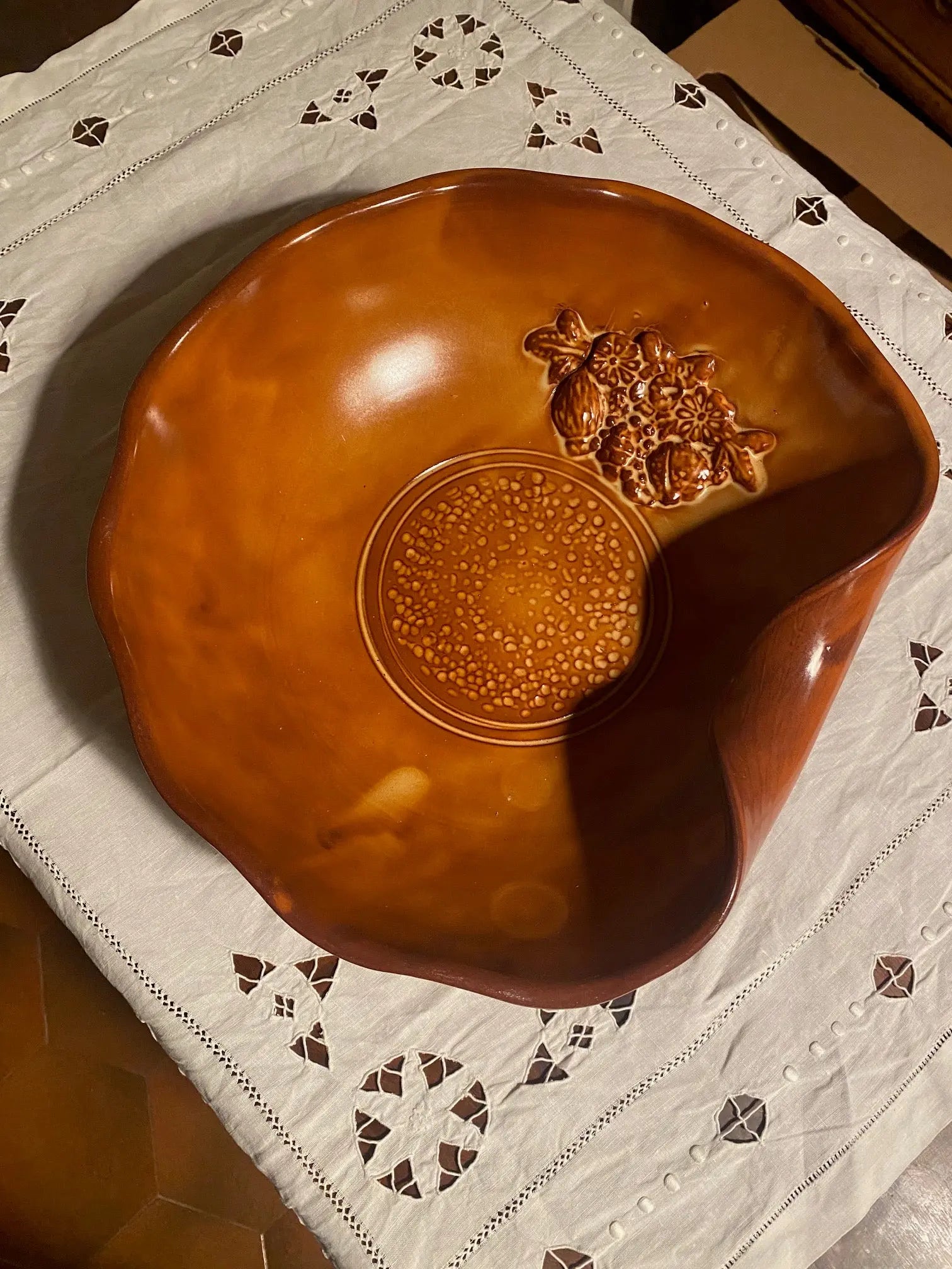 Coupe ancienne en grès, début XXème, coupe à fruits, repliée, rare. Antiquités de France