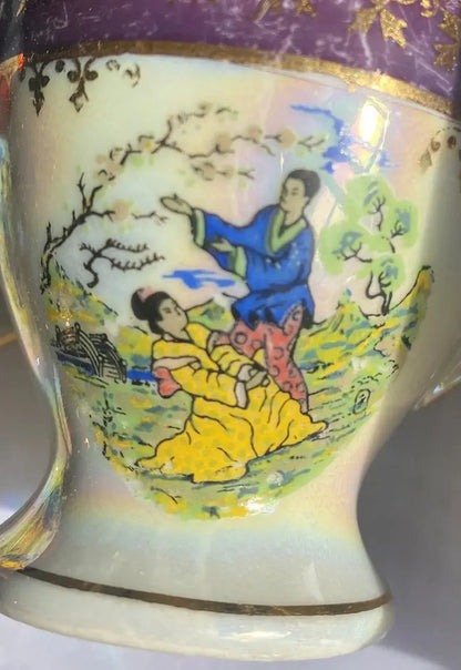 Lot tasses et sous-tasses Guy en porcelaine XIXème – décor Japonais irisé-{{shop name}}