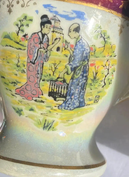 Lot tasses et sous-tasses Guy en porcelaine XIXème – décor Japonais irisé-{{shop name}}