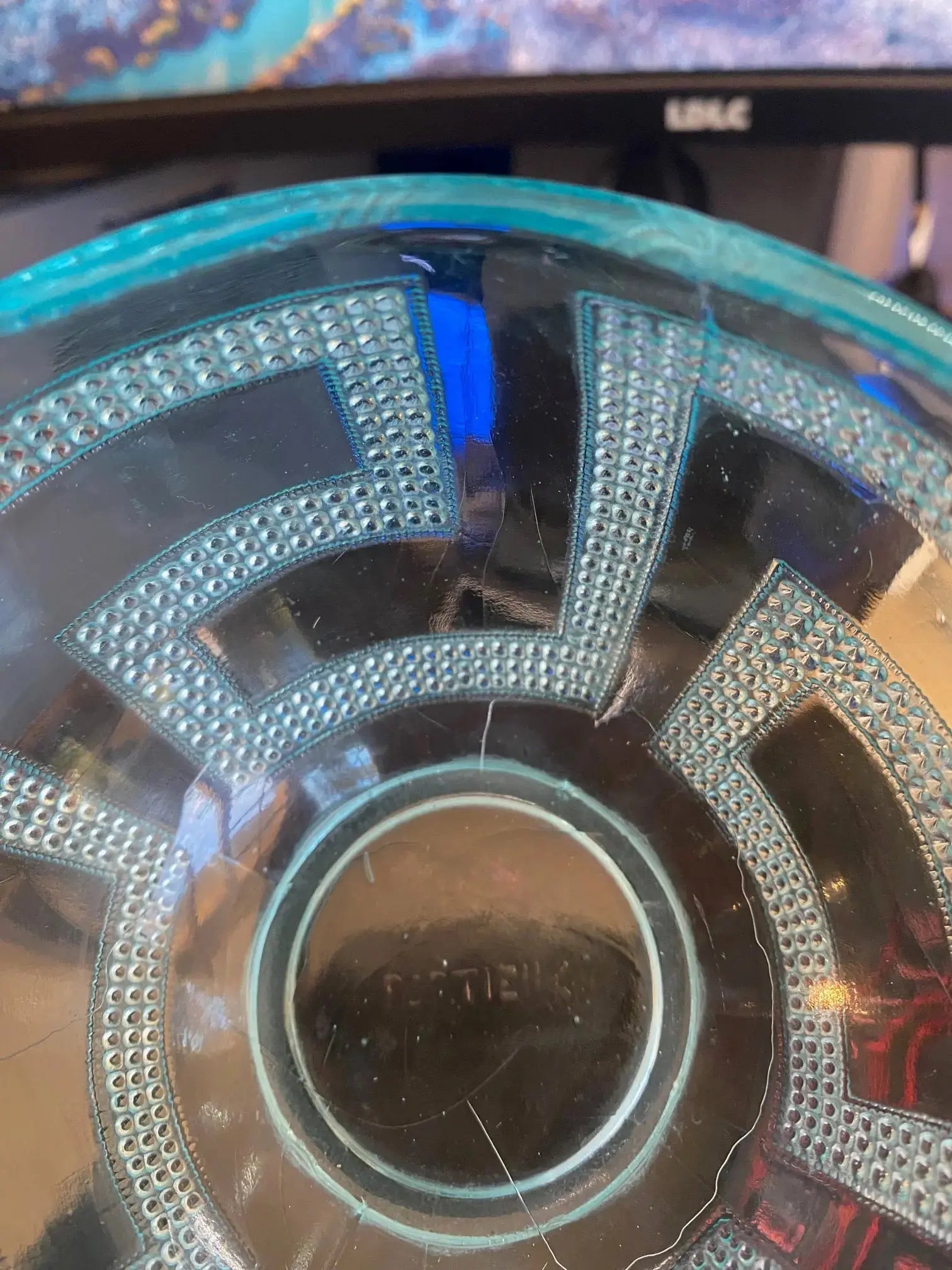 Petite coupe verre moulé Portieux – Art Déco, 10,5 cm diamètre, 7 cm haut, rare-{{shop name}}
