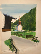 Ancienne aquarelle signée, XXème siècle, sur papier, paysage d'Autriche, 1981 Antiquités de France