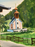 Ancienne aquarelle signée, XXème siècle, sur papier, paysage d'Autriche, 1981 Antiquités de France