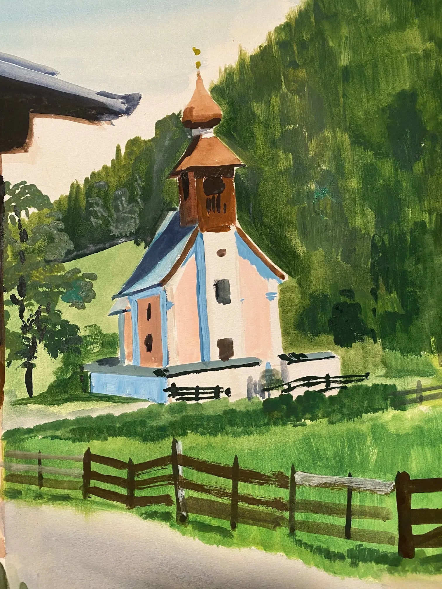 Ancienne aquarelle signée, XXème siècle, sur papier, paysage d'Autriche, 1981 Antiquités de France