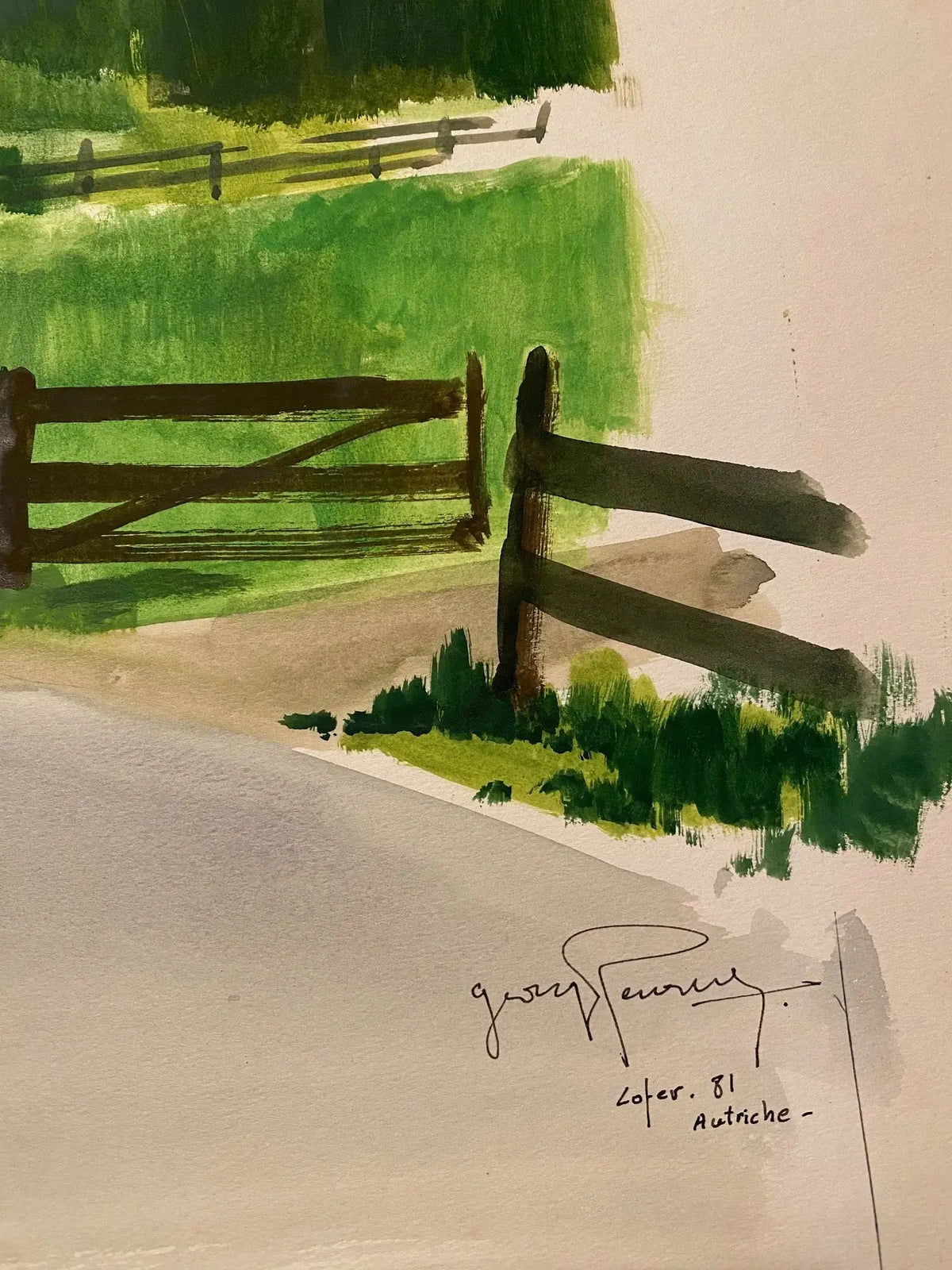 Ancienne aquarelle signée, XXème siècle, sur papier, paysage d'Autriche, 1981 Antiquités de France