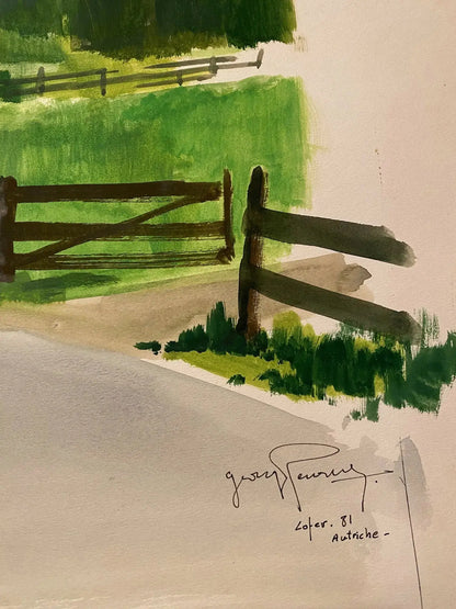 Ancienne aquarelle signée, XXème siècle, sur papier, paysage d'Autriche, 1981 Antiquités de France