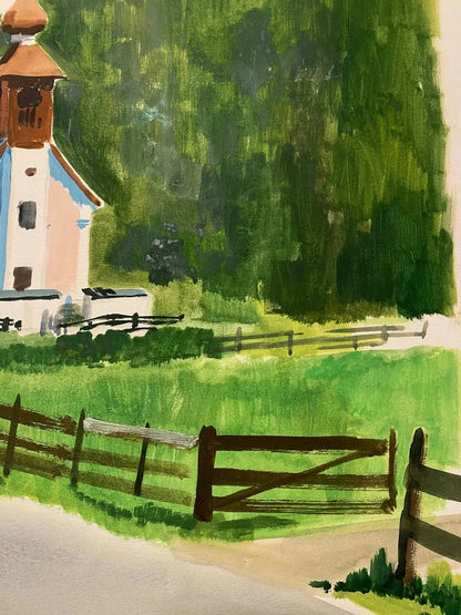Ancienne aquarelle signée, XXème siècle, sur papier, paysage d'Autriche, 1981 Antiquités de France
