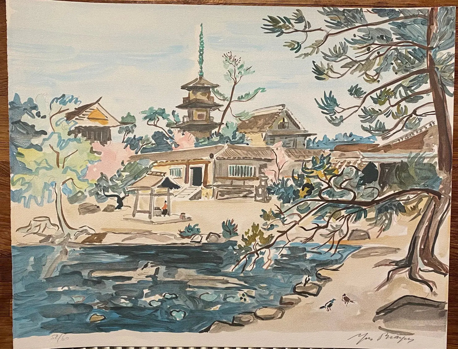 LITHOGRAPHIE ancienne Y. Brayer, signé, numéroté, 52/60, paysage du Japon, 1971. Antiquités de France