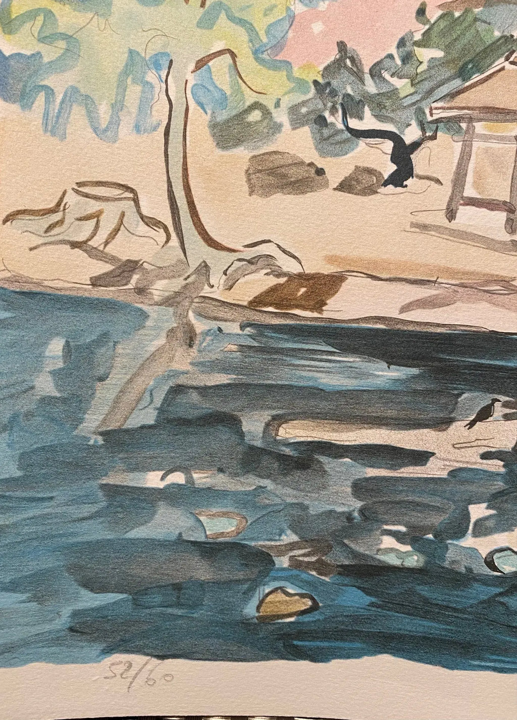 LITHOGRAPHIE ancienne Y. Brayer, signé, numéroté, 52/60, paysage du Japon, 1971. Antiquités de France