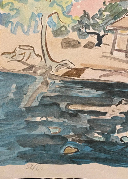 LITHOGRAPHIE ancienne Y. Brayer, signé, numéroté, 52/60, paysage du Japon, 1971. Antiquités de France