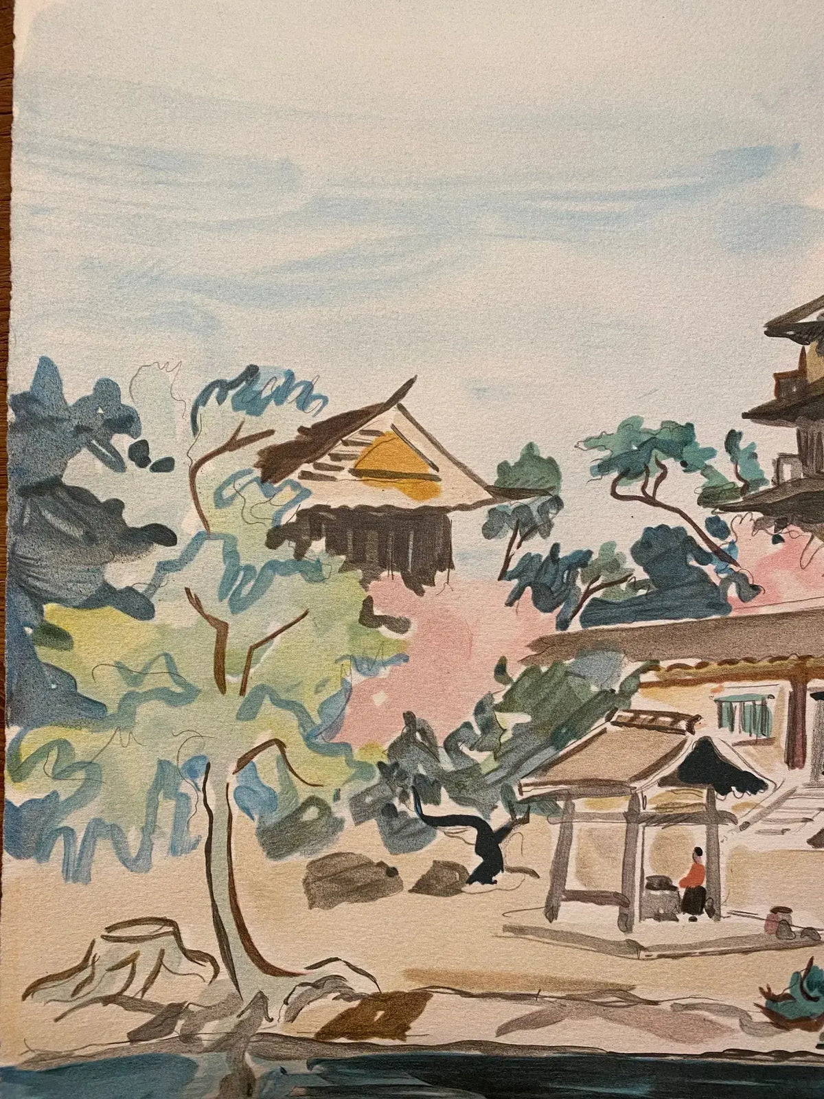 LITHOGRAPHIE ancienne Y. Brayer, signé, numéroté, 52/60, paysage du Japon, 1971. Antiquités de France