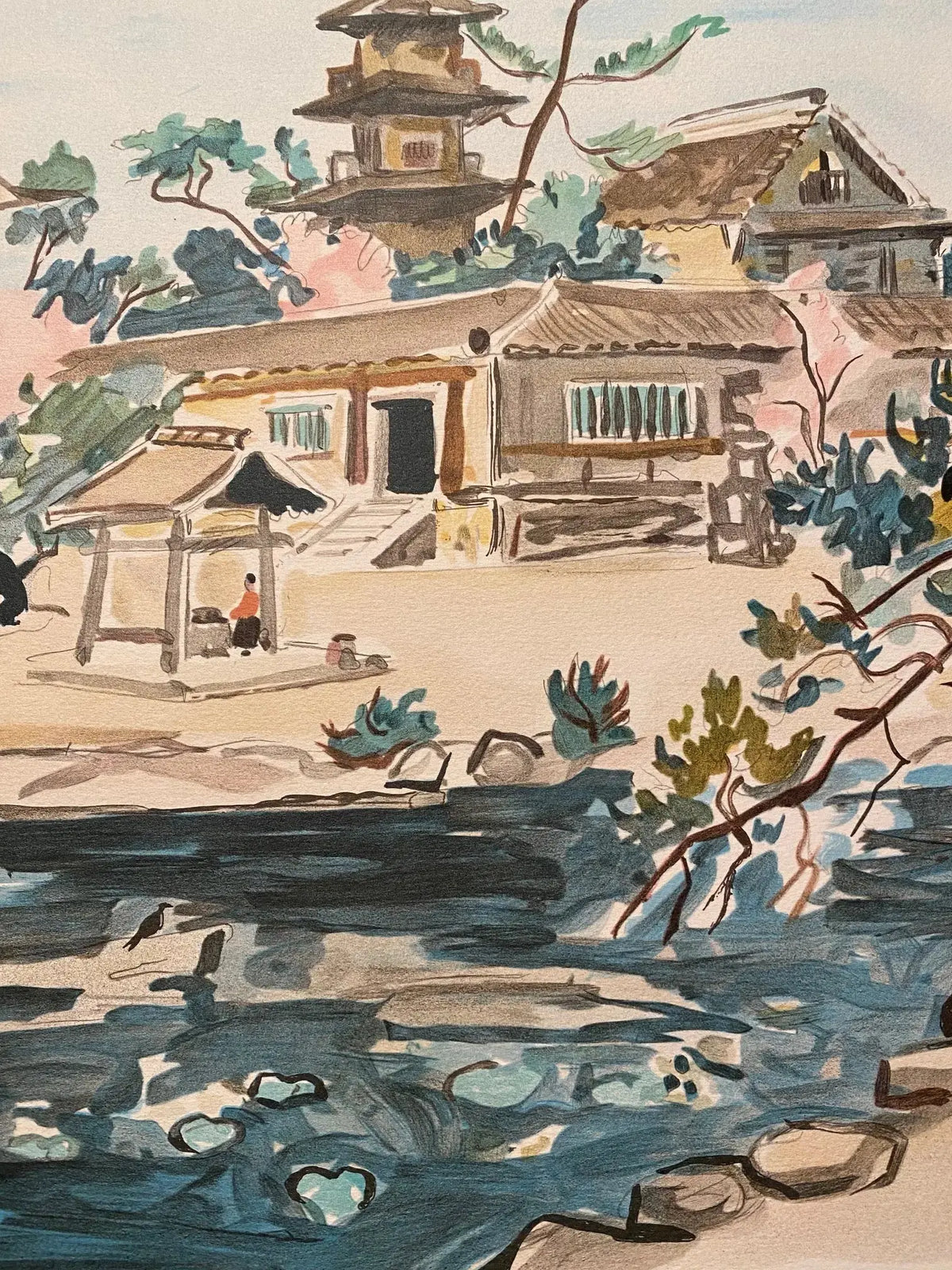 LITHOGRAPHIE ancienne Y. Brayer, signé, numéroté, 52/60, paysage du Japon, 1971. Antiquités de France
