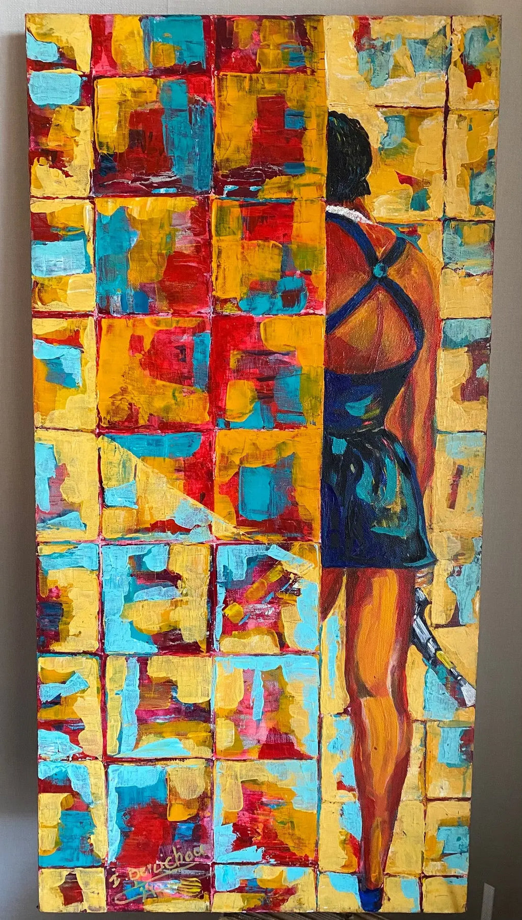 Art contemporain, Huile sur toile signée , inspirée du film Nikita, pièce unique. Par Zély. Antiquités de France