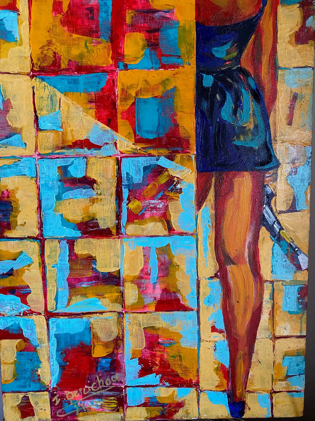 Art contemporain, Huile sur toile signée , inspirée du film Nikita, pièce unique. Par Zély. Antiquités de France