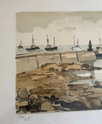 Lithographie marine signée Robert Yan 1982, numérotée, Bretagne, encadrée sous verre-{{shop name}}