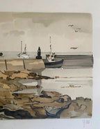 Lithographie marine signée Robert Yan 1982, numérotée, Bretagne, encadrée sous verre-{{shop name}}