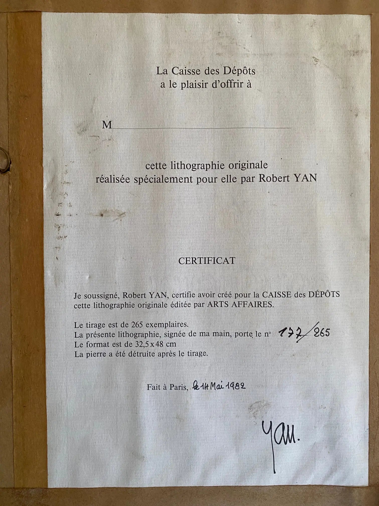 Lithographie marine signée Robert Yan 1982, numérotée, Bretagne, encadrée sous verre-{{shop name}}