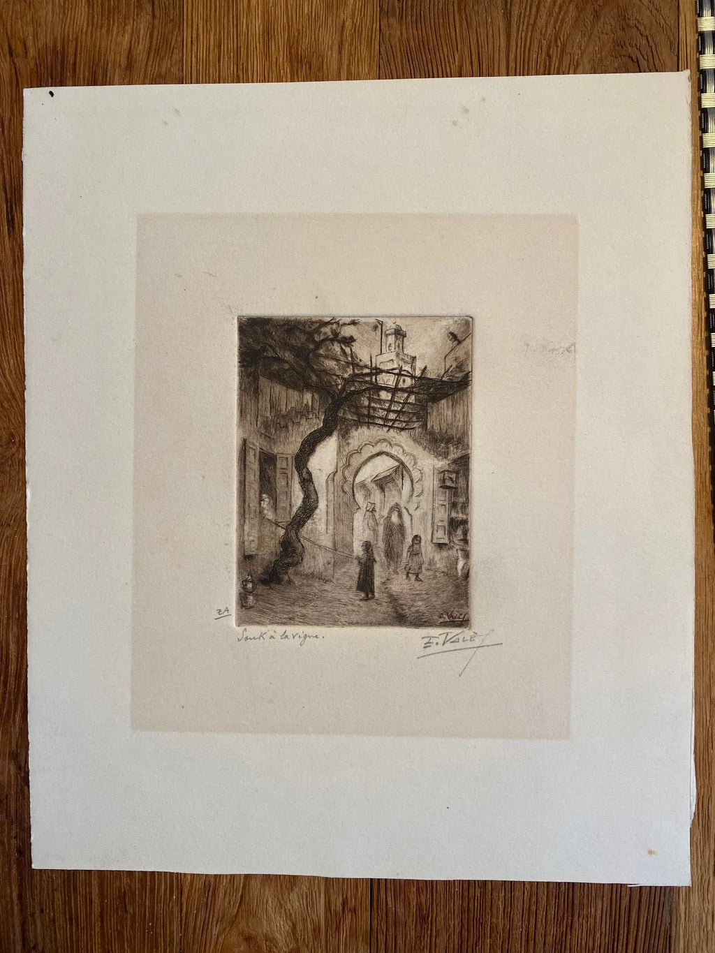 Dessin à l'encre signé, Edmond Valès, orientaliste, début XXème, épreuve artiste Antiquités de France