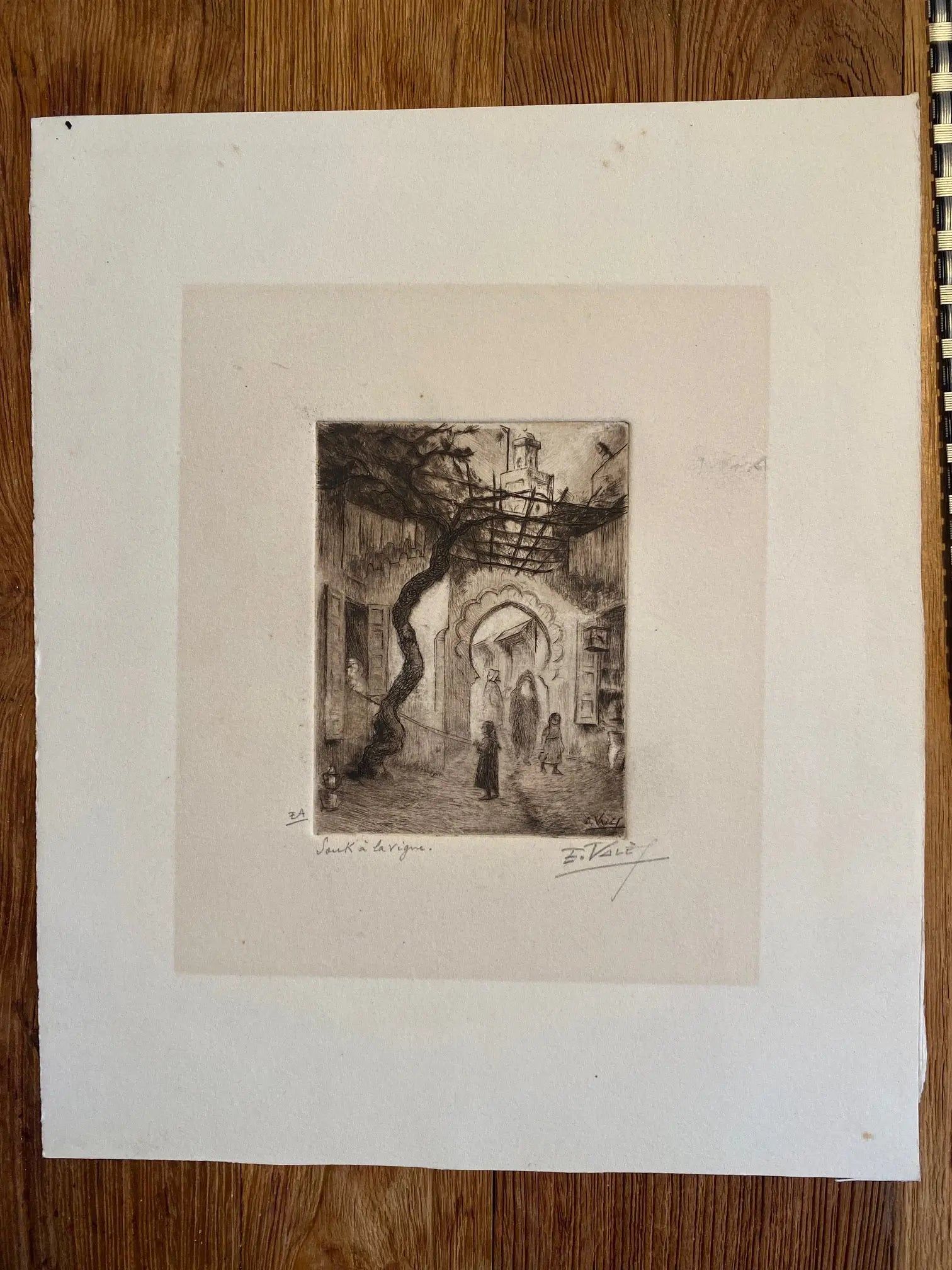 Dessin à l'encre signé, Edmond Valès, orientaliste, début XXème, épreuve artiste Antiquités de France