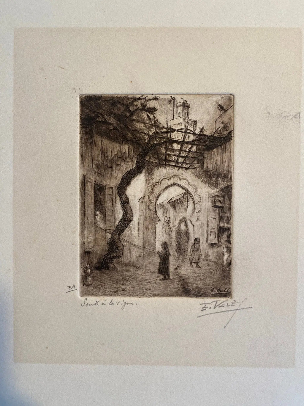 Dessin à l'encre signé, Edmond Valès, orientaliste, début XXème, épreuve artiste Antiquités de France